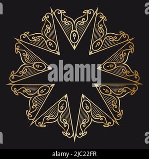 star-shaped ornament, vector illustration, golden ornament on a black background Stock Vector