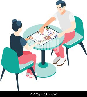 Board games isometric with playing couples families vector illustration ...