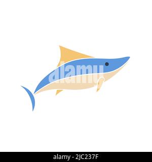 Image of sea shark doodle style vector illustration. Ocean underwater character for baby stuff design. Fish color icon isolated object Stock Vector