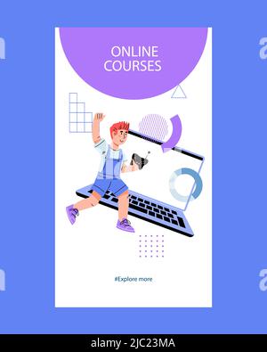 Engineering and robotics and programming classes for children concept for mobile app onboarding screen. Mobile app page template childhood school and Stock Vector