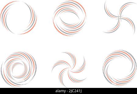 Big set of textured circle strokes isolated on white background. Abstract dotted circles, halftone round geometric dots gradient and pop art Stock Vector
