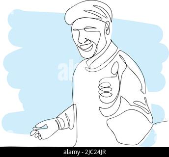 Young man cheerful in sterile clothes in factory  Stock Vector
