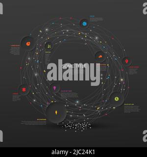 Vector multipurpose Infographic template with title and elements options lying on a cycle loop. Multipurpose Infochart with modern colors. Infographic Stock Vector