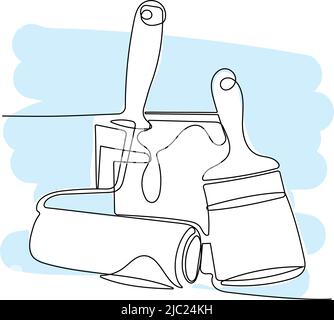 Continuous one line drawing of tools for builders Stock Vector