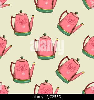 Vintage pattern with kettle. Background for kitchen or restaurant design, vector illustration Stock Vector
