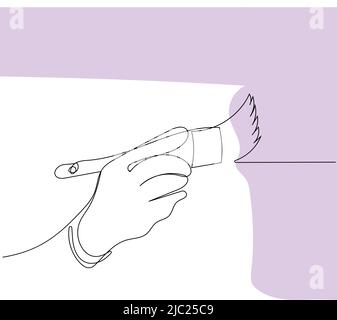 Human hand holds paint brushes with paint can Stock Vector
