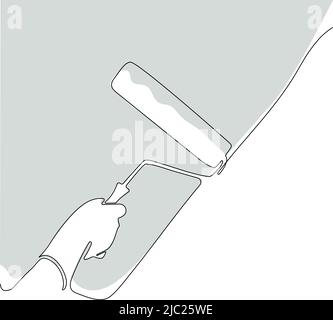 Human hand holds paint brushes with paint can Stock Vector