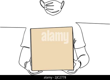 Continuous one line drawing of delivery man Stock Vector