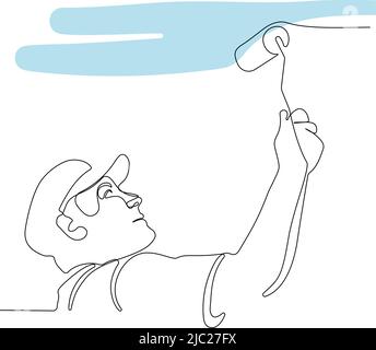 Human hand holds paint brushes with paint can Stock Vector