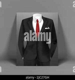 Stylish colored poster human figure dressed in a business suit with a red tie vector illustration Stock Vector