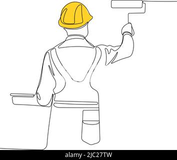 Human hand holds paint brushes with paint can Stock Vector