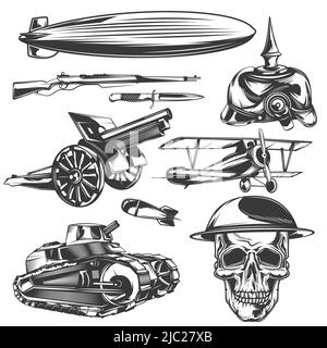 Set of war elements for creating your own badges, logos, labels, posters etc. Isolated on white. Stock Vector