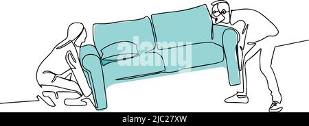Young couple man and woman move sofa  Stock Vector