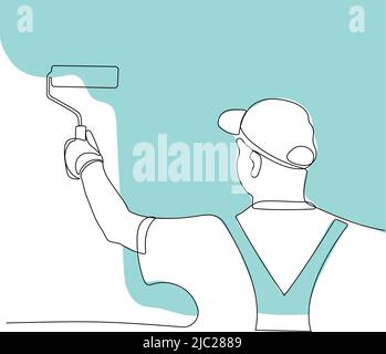 Human hand holds paint brushes with paint can Stock Vector
