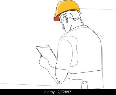 Worker head in a safety helmet outline Royalty Free Vector