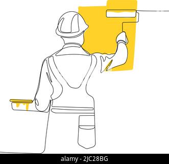 Human hand holds paint brushes with paint can Stock Vector