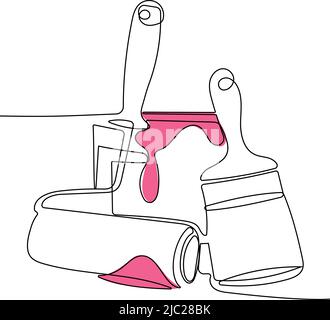 Painter tool brush roller bucket tools set paint Stock Vector