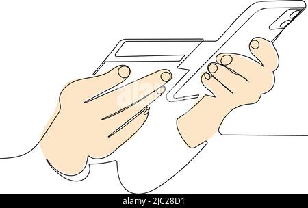 close up female hands holding credit card and smartphon Stock Vector