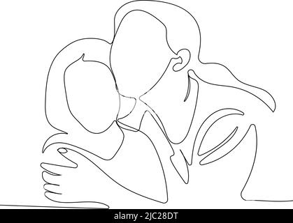 Young mother show love Minimal concept outline Stock Vector