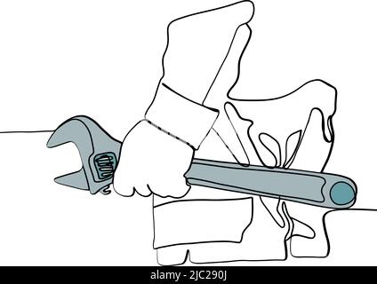 Master's hand holds a wrench. Auto service. Stock Vector