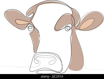 Continuous one line drawing of portrait cow Stock Vector