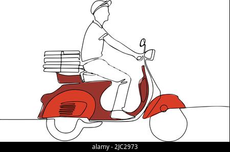 Food delivery man riding a scooter pizza Stock Vector