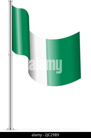Wavy flag of Nigeria on a white background. Vector illustration. Stock Vector