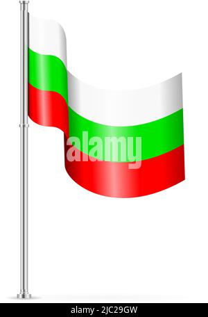 Wavy flag of Bulgaria on a white background. Vector illustration. Stock Vector