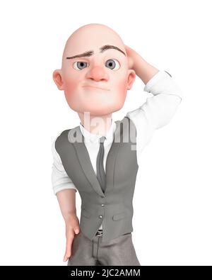 bald businessman cartoon looking good and feeling like a top model, 3d illustration Stock Photo