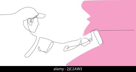 Human hand holds paint brushes with paint can Stock Vector