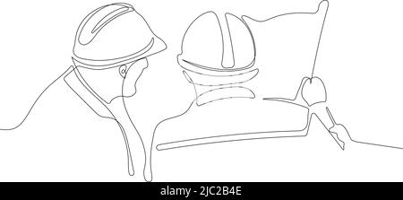 Continuous one line drawing ofengineer in helmet Stock Vector