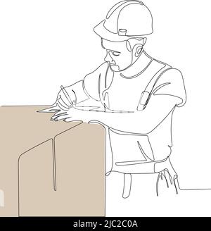 Continuous one line drawing ofengineer wearing uniform and safety helmet Stock Vector