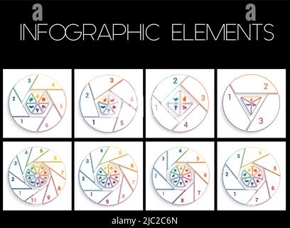 Templates for infograpchic cyclic processes, step by step, colorful  lines, pie chart with shadow  for workflow, cycle processes, diagrams, business o Stock Vector