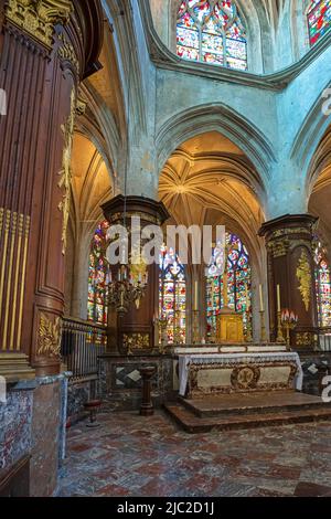 Troyes church of Sainte-Madeleine, built in the 12th century. Aube, Champagne-Ardenne, France. Jube from 16th century by Jean Gailde. Stock Photo