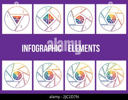 Templates infograpchic cyclic processes, step by step, colorful  lines, pie chart with shadow  for workflow, cycle processes, diagrams, business optio Stock Vector