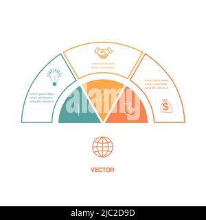 Semicircle template for design infographic 3 positions for text area. Can be used for advertising workflow, banner, diagram, web design, area chart. B Stock Vector