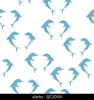 Seamless background with two dolphins on white background Stock Vector