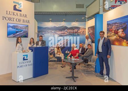 Novi Sad, Serbia - May 23, 2022: Port of Bar Montenegro Stand at Expo Trade Show. Stock Photo