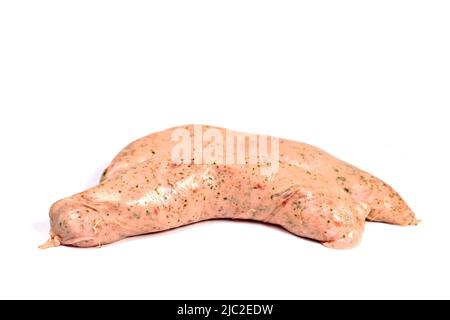 Fried sausages isolated against white background Stock Photo