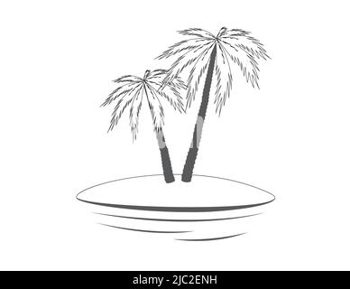 Palm trees on an islet. White background. Stock Vector