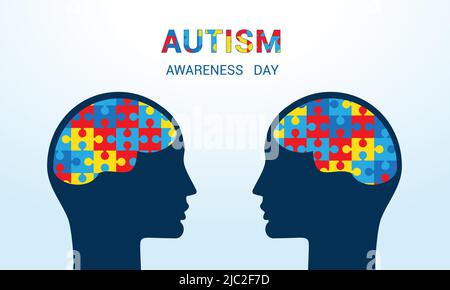 Human head silhouette.Brain-shaped puzzles. Autism awareness day. Stock Vector