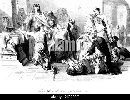 Joseph reveals himself, Bible, Old Testament, First Book of Moses, Genesis, historical Illustration 1850 Stock Photo