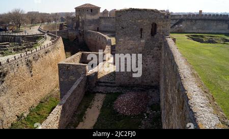 Akkerman Fortress, moat and bastions at the main entrance, Bilhorod-Dnistrovskyi, Odessa Region, Ukraine Stock Photo