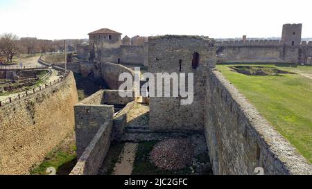 Akkerman Fortress, moat and bastions at the main entrance, Bilhorod-Dnistrovskyi, Odessa Region, Ukraine Stock Photo