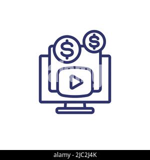 Video monetization line icon on white Stock Vector