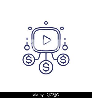 Video monetization line icon, vector Stock Vector