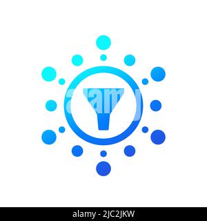 Data filtering icon with funnel Stock Vector