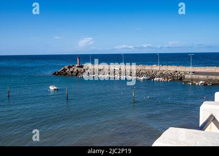 View of the port and beach Puerto de la Aldea of the Village of San Nicolas in Gran Canaria in Spain Stock Photo