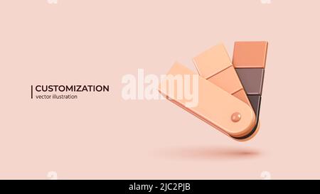 Color palette guide - Realistic 3d design of color vector samples in cartoon minimal style. Vector illustration Stock Vector