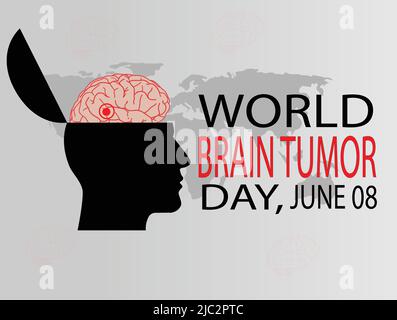 World Brain Tumor Day is observed each year on June 8th. it is an overgrowth of cells in the brain that forms masses called tumors. Vector illustratio Stock Vector